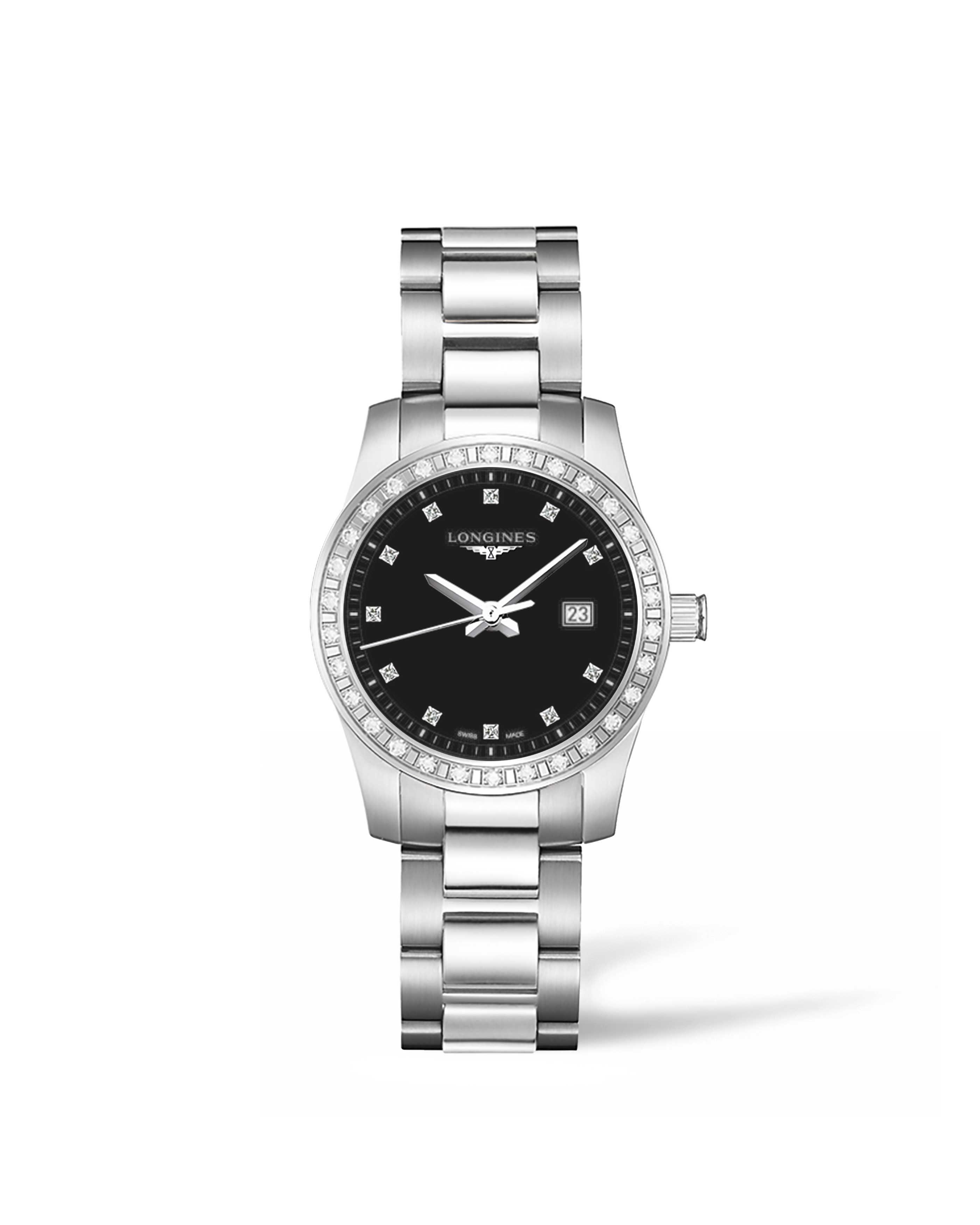 Longines L3.300.0.57.6 : Conquest Quartz 29.5 Stainless Steel - Diamond / Black