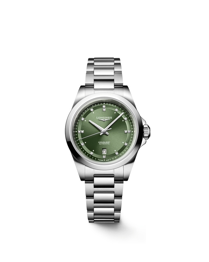 Longines L3.320.4.07.6 : Conquest 30 Stainless Steel / Green - Diamond / Bracelet