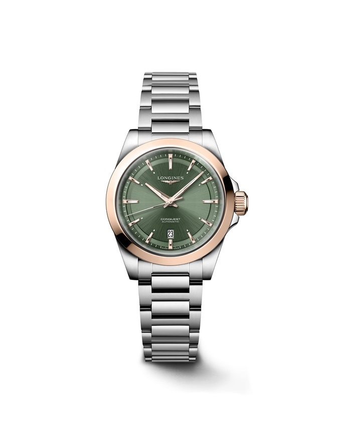 Longines L3.320.5.02.6 : Conquest 30 Stainless Steel - Pink Gold / Green / Bracelet