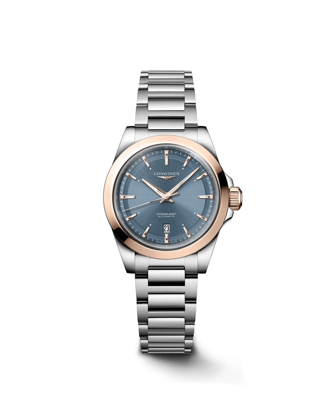 Longines L3.320.5.92.6 : Conquest 30 Stainless Steel - Pink Gold / Blue / Bracelet
