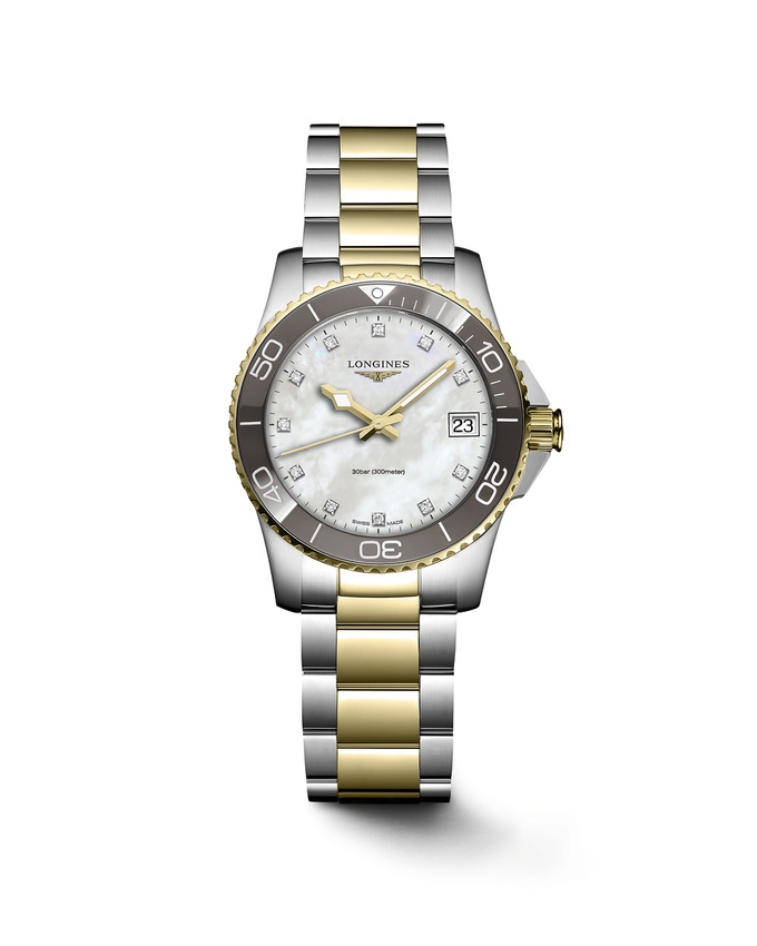 Longines L3.370.3.87.6 : HydroConquest 32 Quartz Stainless Steel - Yellow Gold / MOP / Bracelet