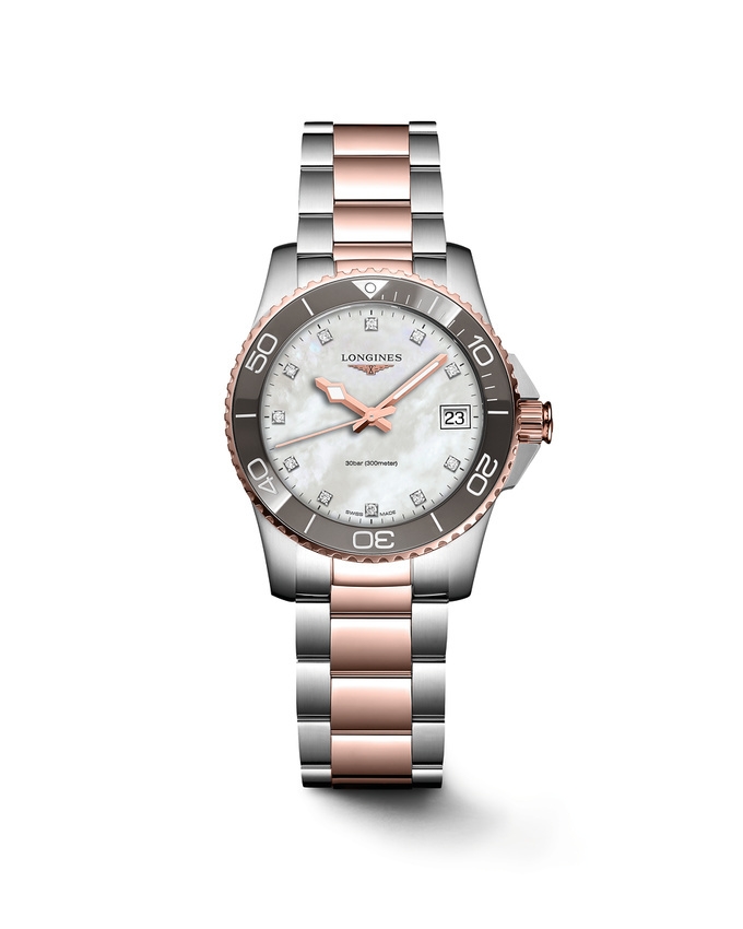 Longines L3.370.3.89.6 : HydroConquest 32 Quartz Stainless Steel - Pink Gold / MOP / Bracelet