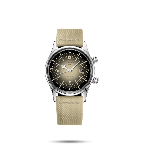 Longines L3.374.4.30.2 : Legend Diver 36 Stainless Steel / Sand / Strap