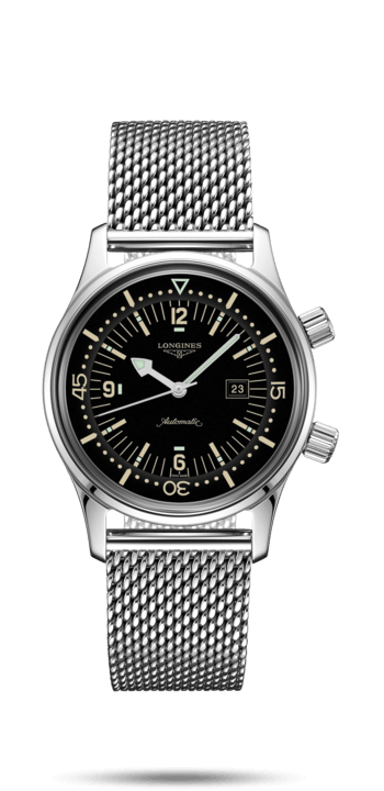 Longines L3.374.4.50.6 : Legend Diver 36 Stainless Steel / Black / Mesh