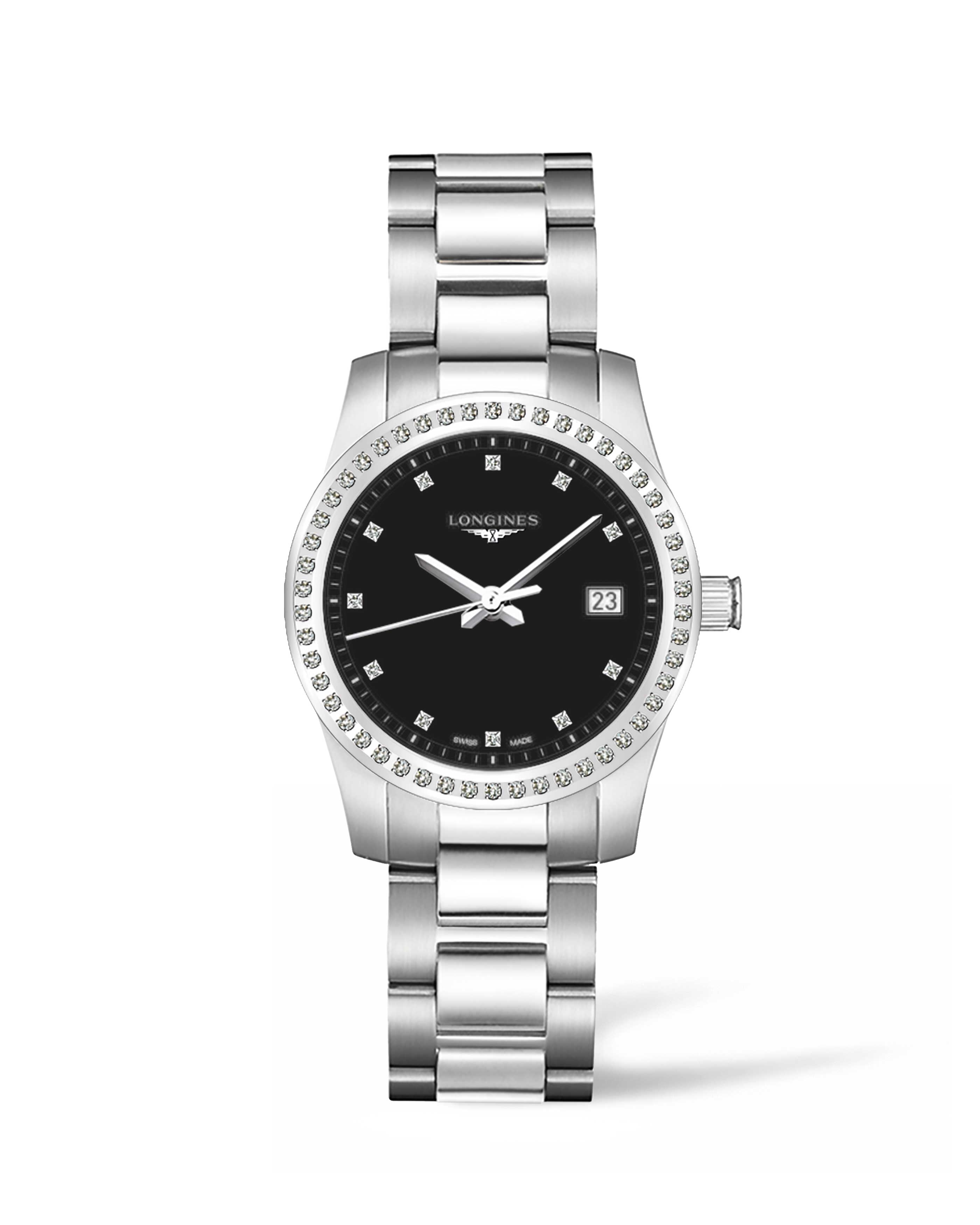 Longines L3.400.0.57.6 : Conquest Quartz 34 Stainless Steel - Diamond / Black