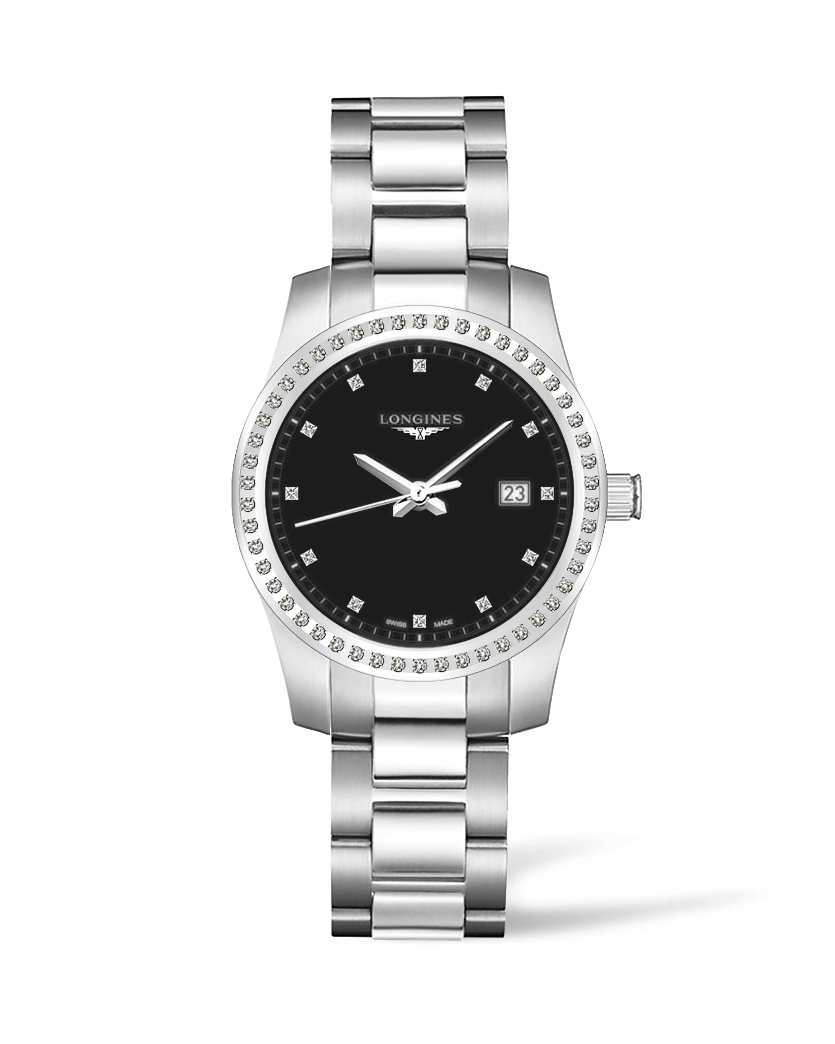 Longines L3.401.0.57.6 : Conquest Quartz 36 Stainless Steel - Diamond / Black