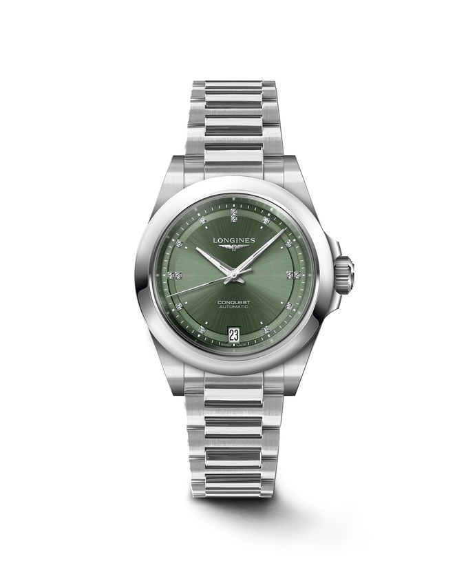 Longines L3.430.4.07.6 : Conquest 34 Stainless Steel / Green - Diamond / Bracelet