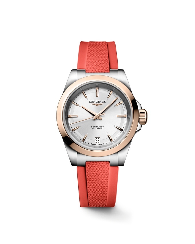 Longines L3.430.5.72.9 : Conquest 34 Stainless Steel - Pink Gold / Silver / Rubber
