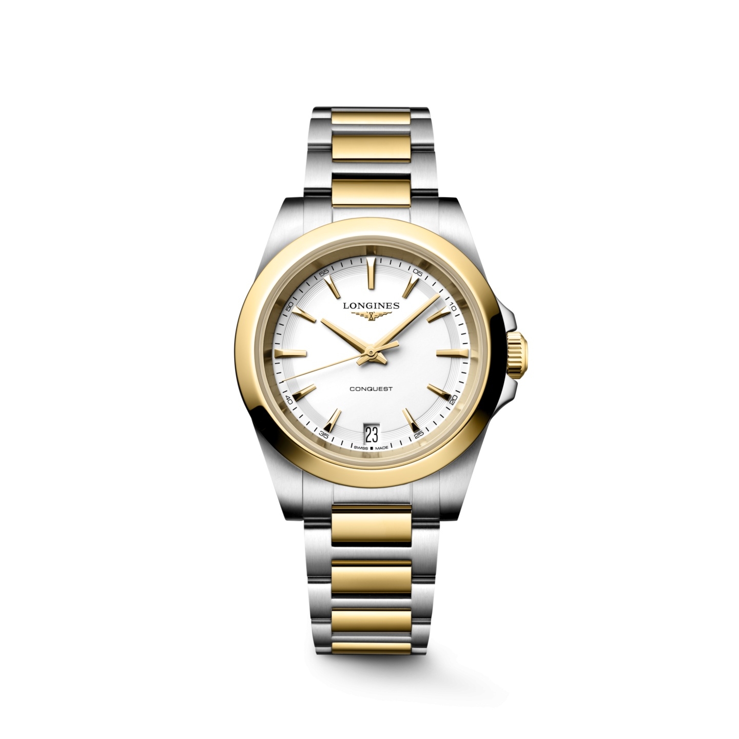 Longines L3.460.3.12.7 : Conquest Quartz 34 Stainless Steel - Yellow Gold / White / Bracelet