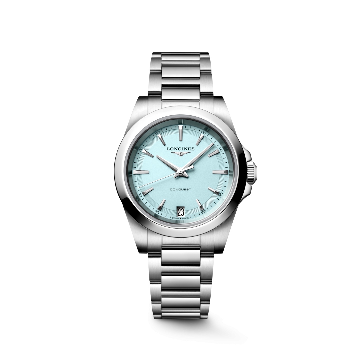 Longines L3.460.4.92.6 : Conquest Quartz 34 Stainless Steel / Mint Blue / Bracelet