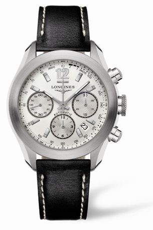 Longines L3.635.4.76.2 : GrandeVitesse Chronograph Silver Leather