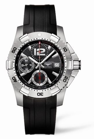 Longines L3.651.4.56.2 : Hydroconquest Chronograph Tachymeter Black Rubber
