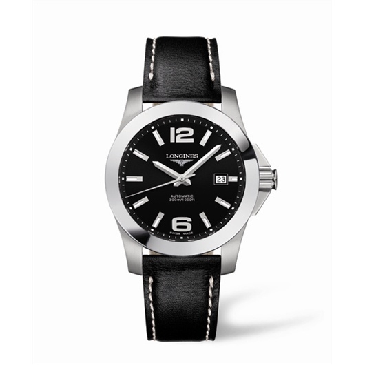 Longines L3.658.4.56.0 : Conquest Automatic 41mm Black Leather