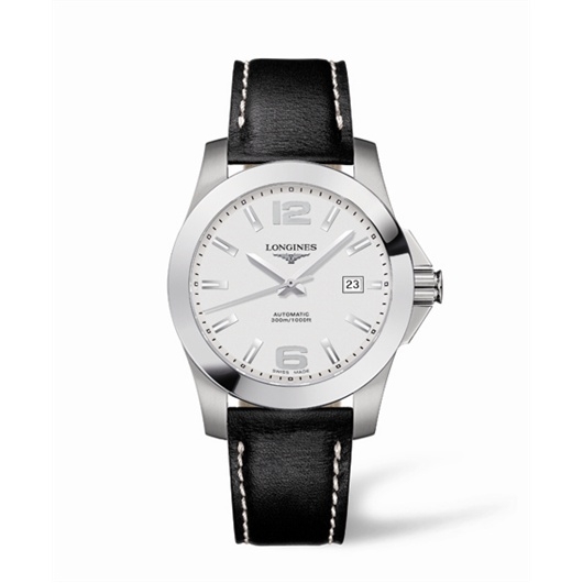 Longines L3.658.4.76.0 : Conquest Automatic 41mm Silver Leather