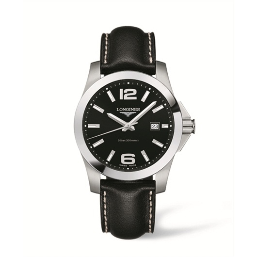 Longines L3.659.4.56.3 : Conquest Quartz 41mm Black Leather