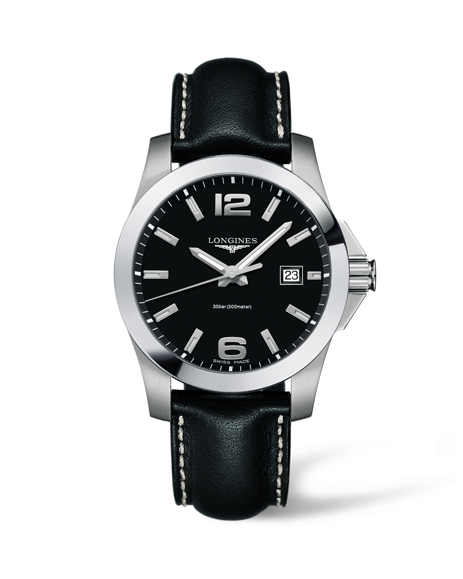 Longines L3.659.4.58.3 : Conquest Quartz 41mm Black Leather