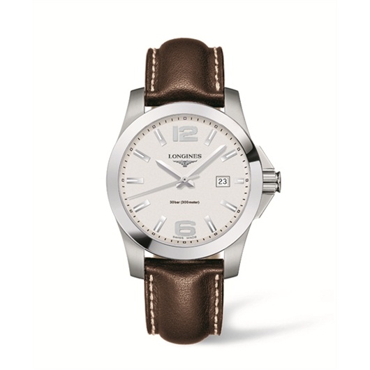 Longines L3.659.4.76.5 : Conquest Quartz 41mm Silver Leather