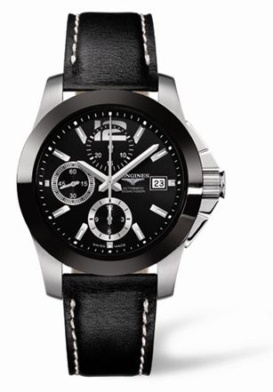 Longines L3.661.4.56.0 : Conquest Chronograph Ceramic Leather