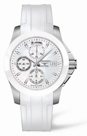 Longines L3.661.4.86.2 : Conquest Chronograph White Ceramic Rubber