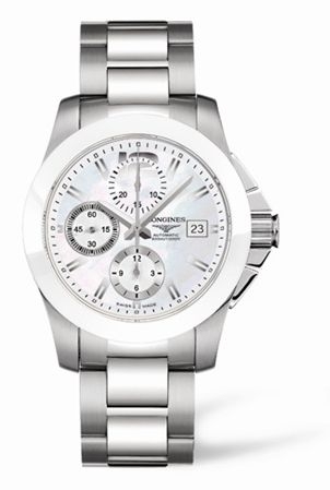 Longines L3.661.4.86.6 : Conquest Chronograph White Ceramic Bracelet