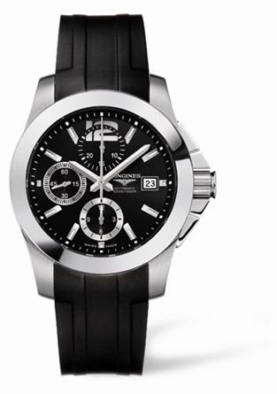 Longines L3.662.4.56.2 : Conquest Chronograph Automatic 41mm Black Rubber