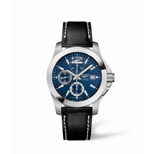 Longines L3.662.4.96.0 : Conquest Chronograph Blue Leather