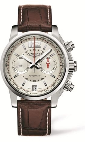 Longines L3.666.4.76.3 : Admiral Chronograph Silver Brown Strap
