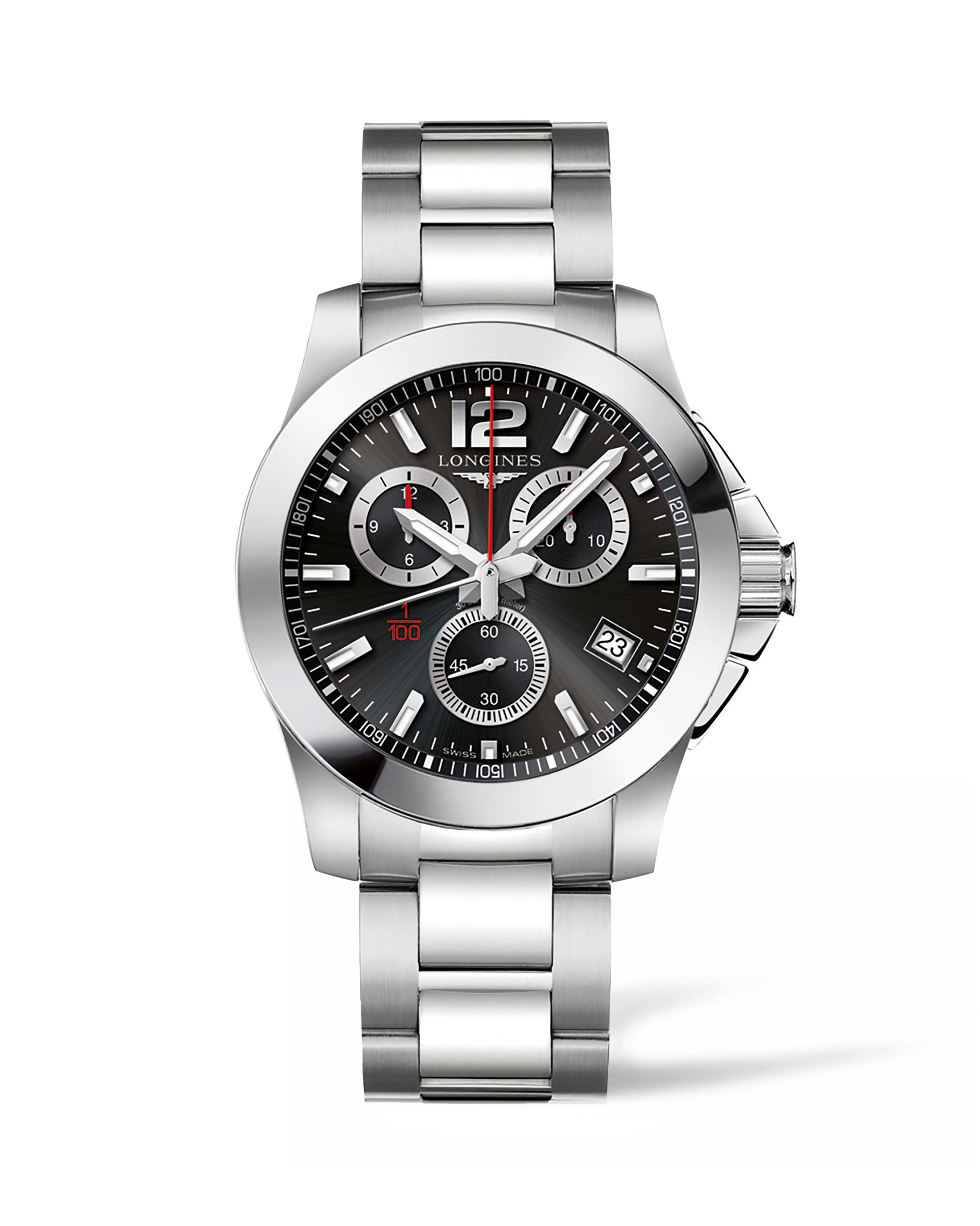 Longines L3.700.4.56.6 : Conqyuest Chronograph Quartz 41 Stainless Steel / Black / Bracelet