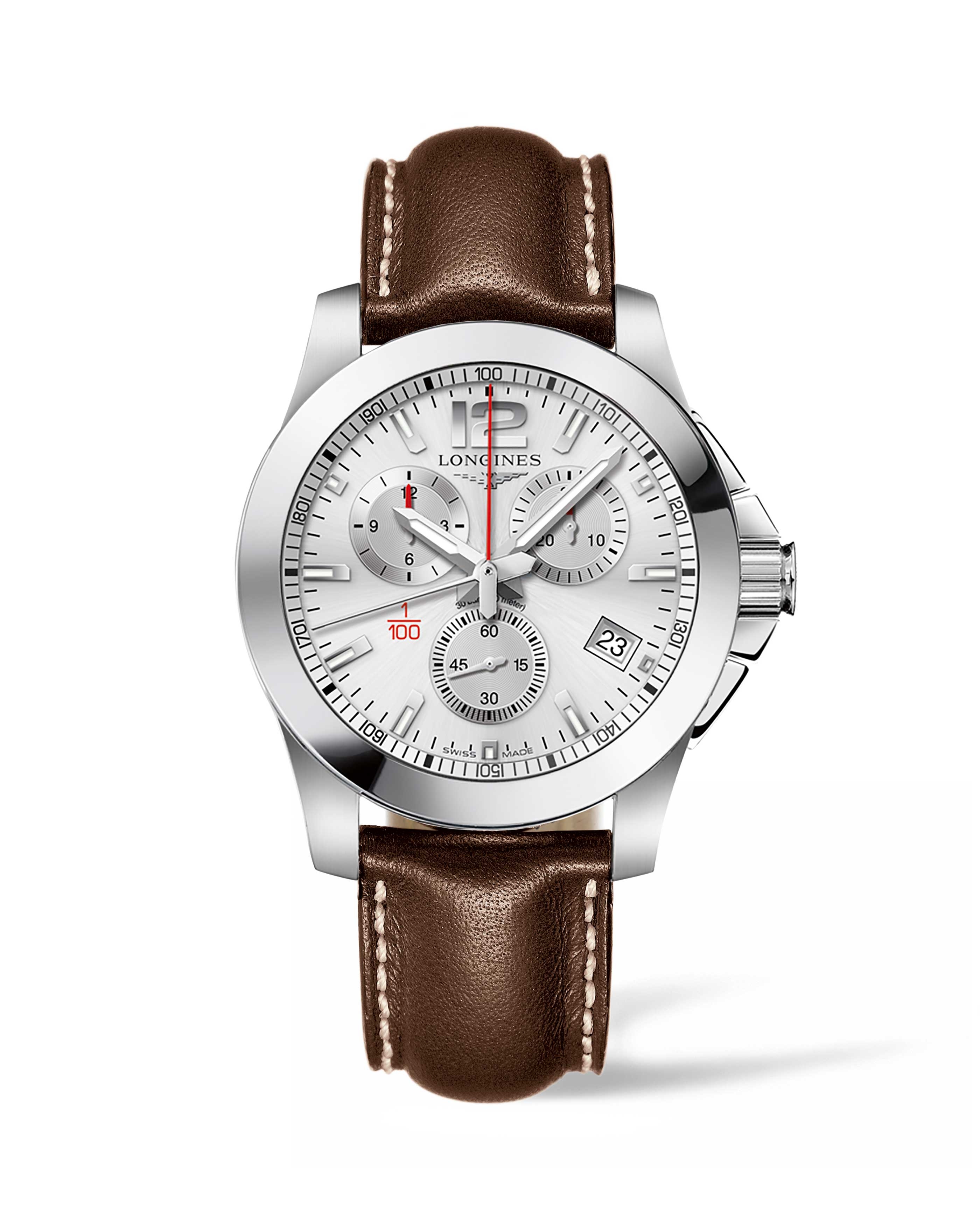 Longines L3.700.4.76.5 : Conquest Chronograph Quartz 41 Stainless Steel / Silver / Strap