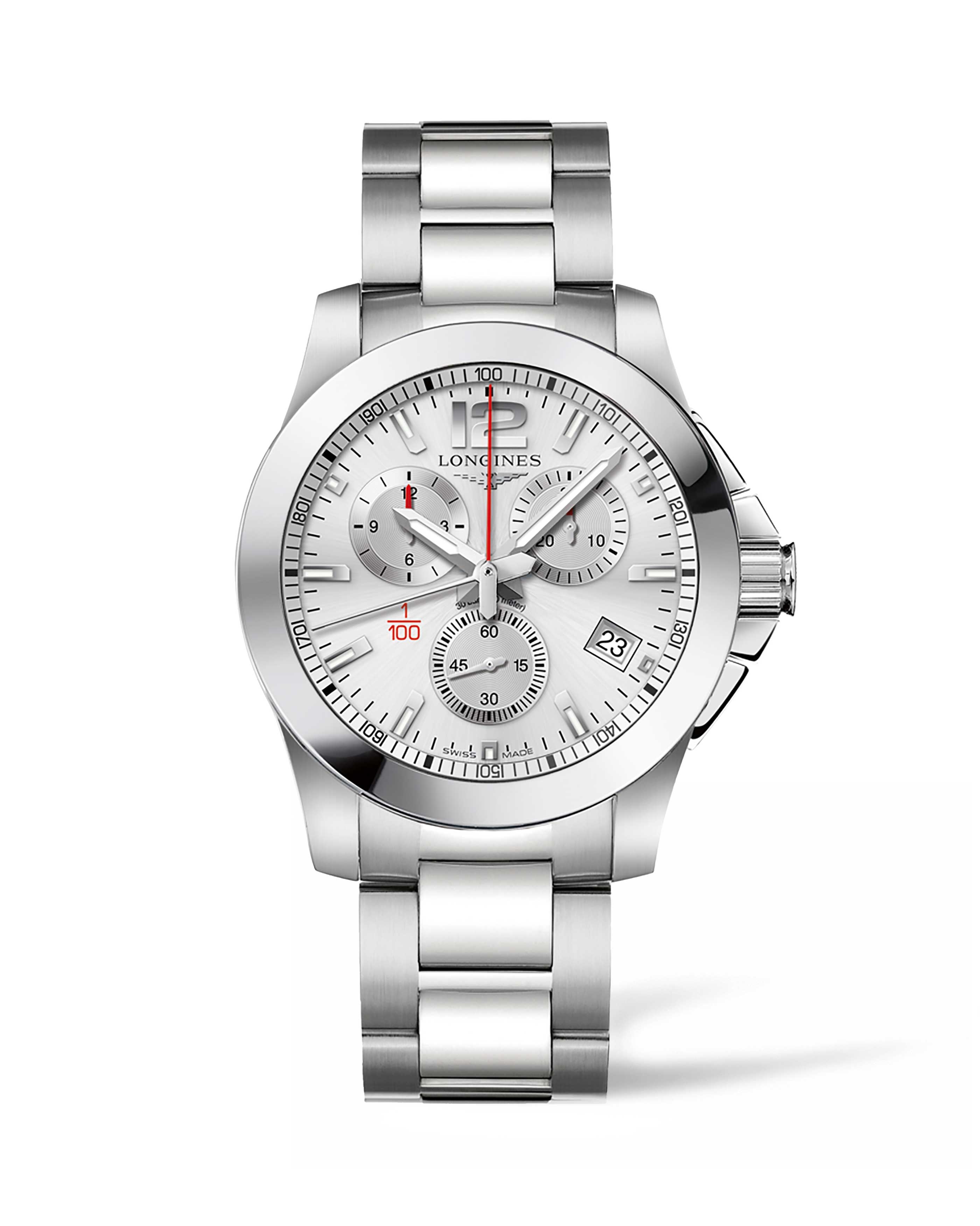 Longines L3.700.4.76.6 : Conquest Chronograph Quartz 41 Stainless Steel / Silver / Bracelet