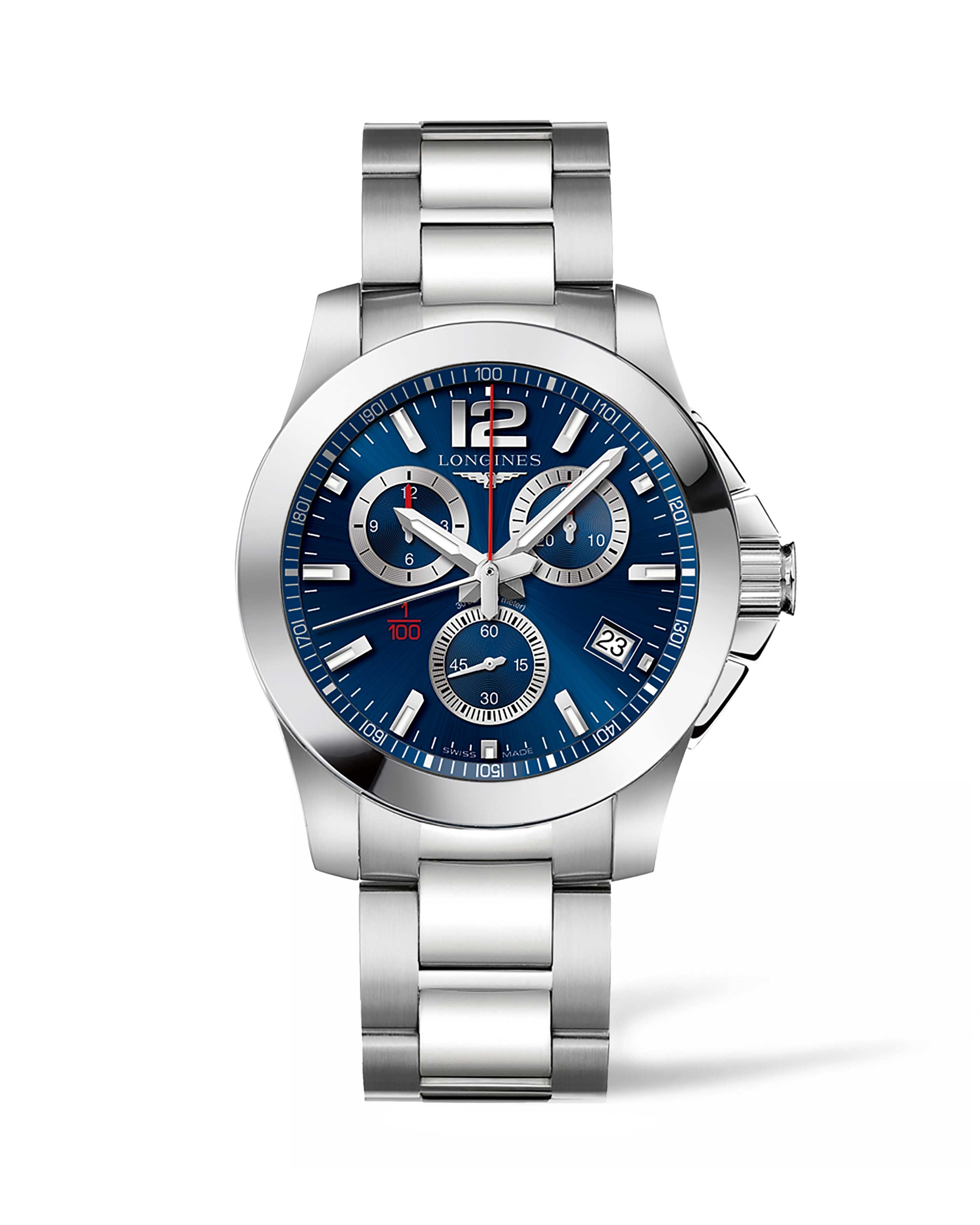 Longines L3.700.4.96.6 : Conquest 41 Chronograph Quartz Stainless Steel / Blue / Bracelet
