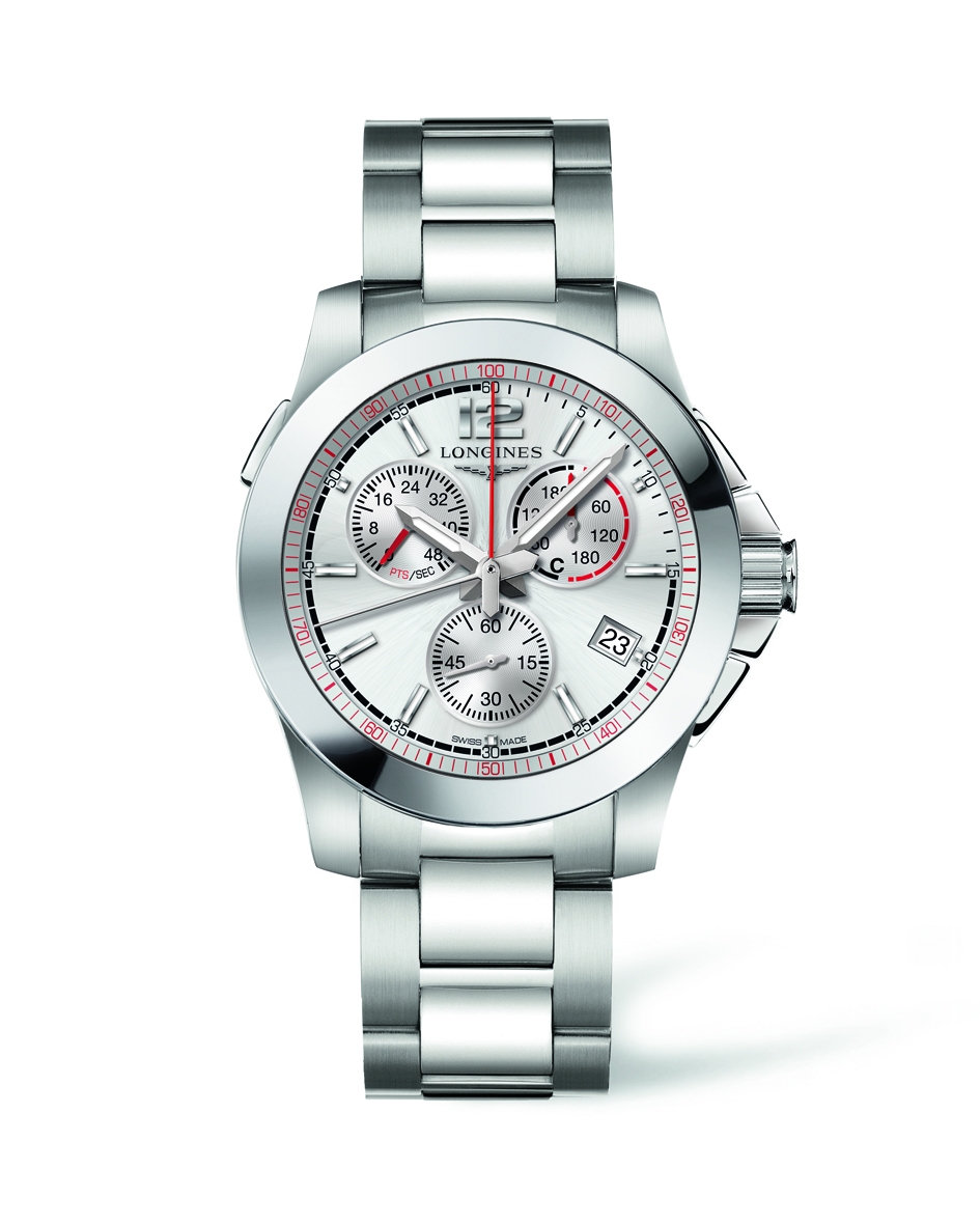 Longines L3.701.4.76.6 : Conquest Chronograph Quartz Jumping 41 Stainless Steel / Silver / Bracelet
