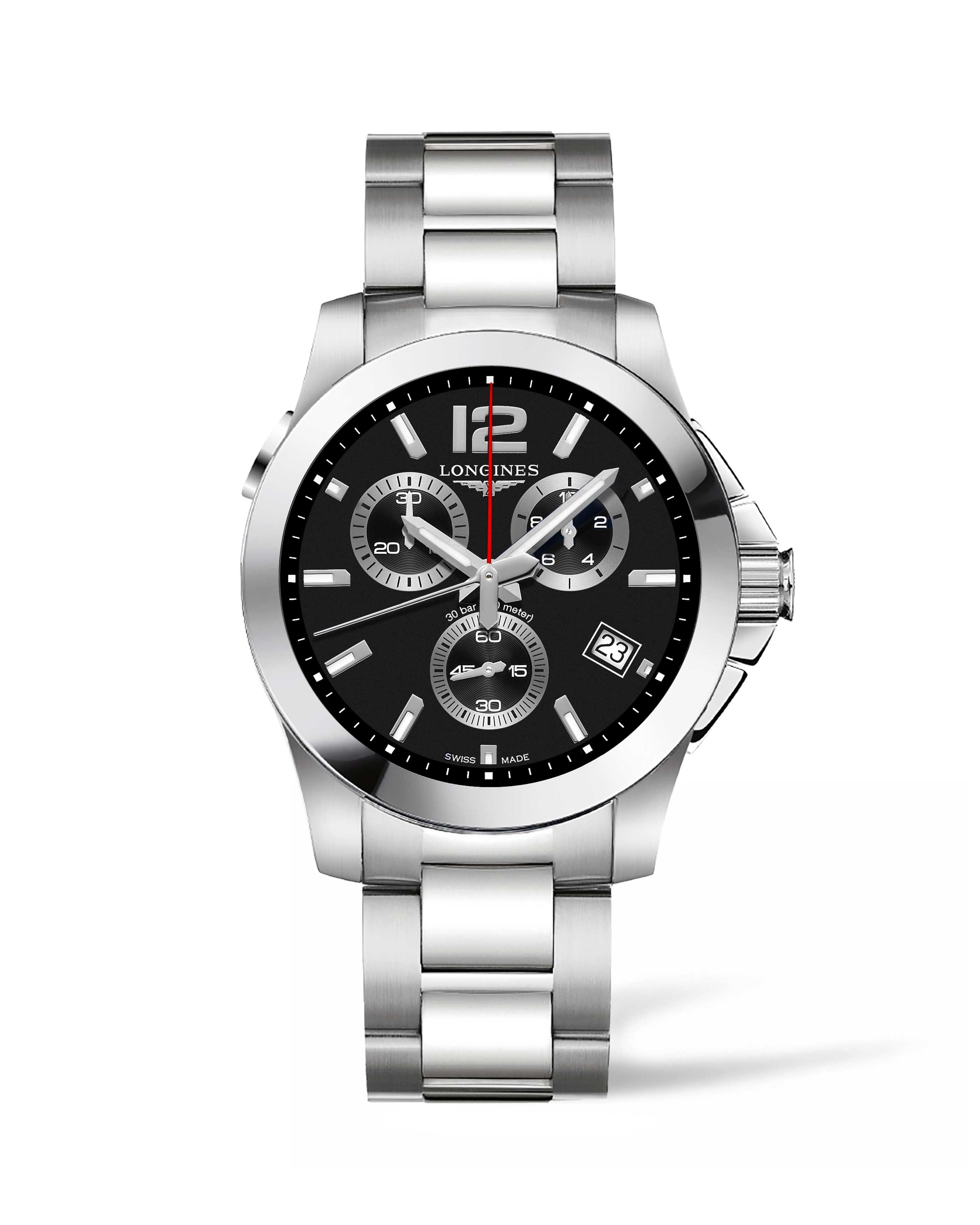 Longines L3.702.4.56.6 : Conquest Chronograph Quartz 41 Stainless Steel / Black / Bracelet