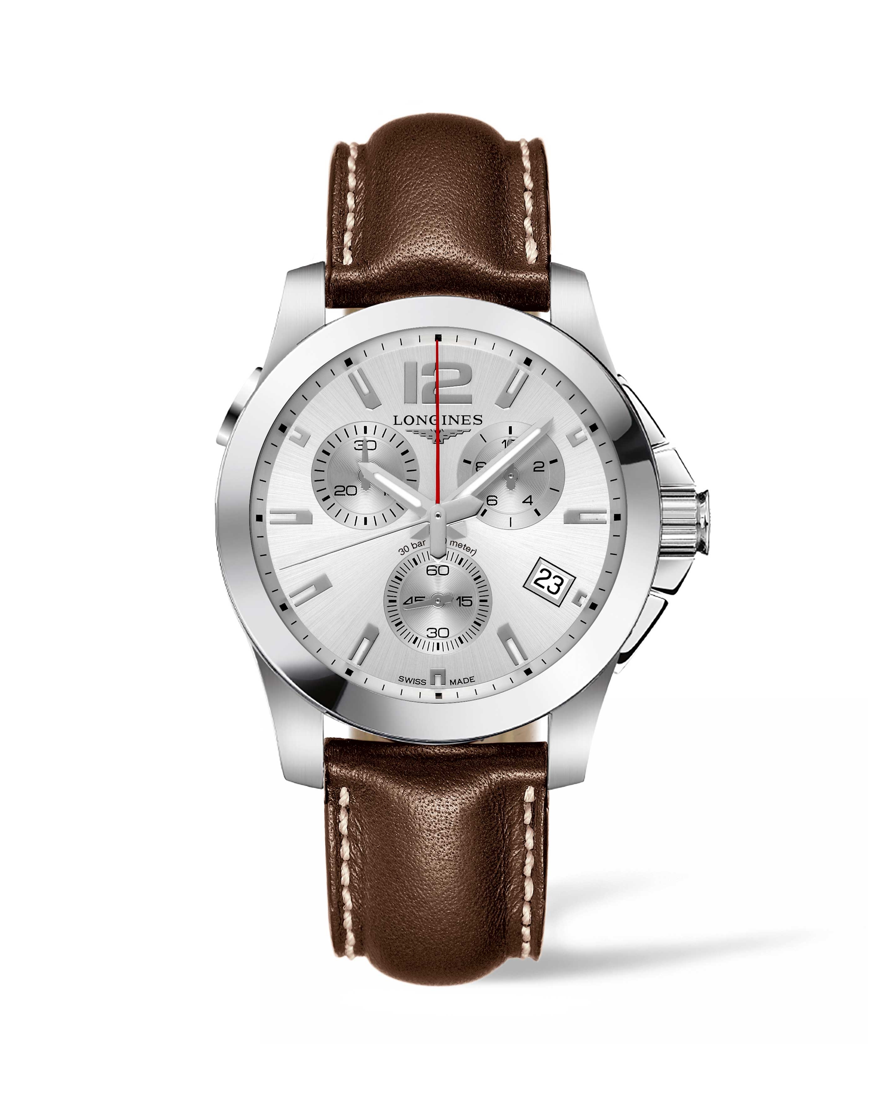 Longines L3.702.4.76.5 : Conquest Chronograph Quartz 41 Stainless Steel / Silver / Strap