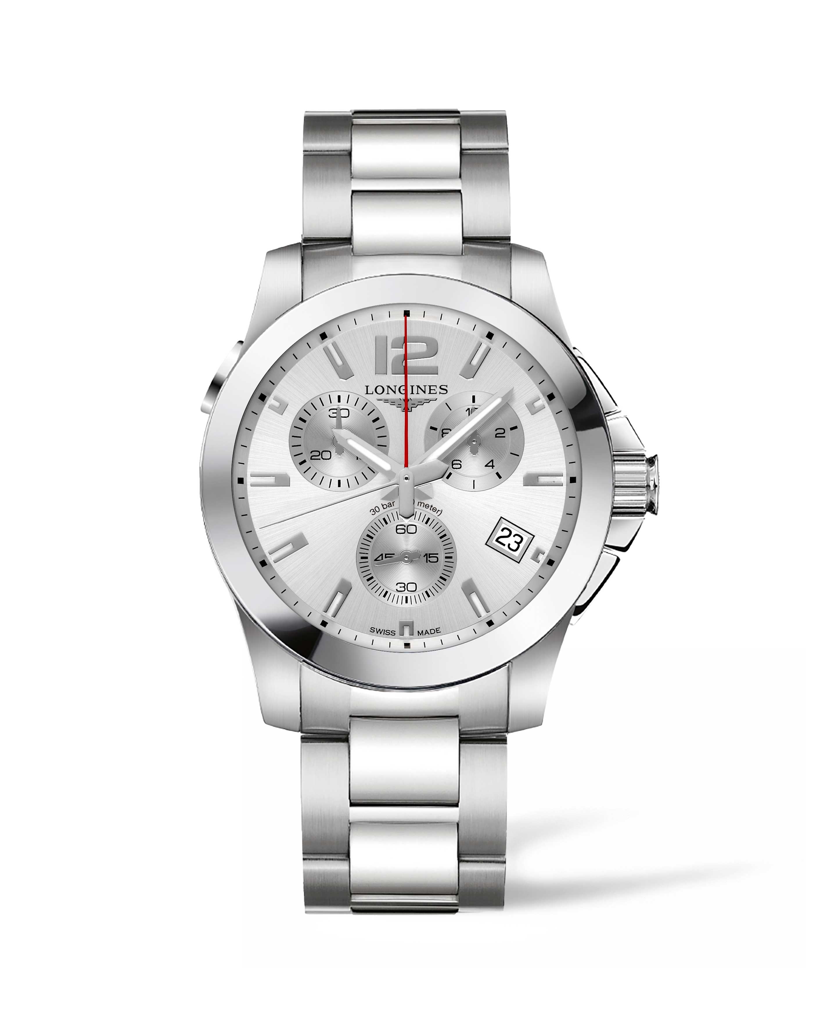 Longines L3.702.4.76.6 : Conquest Chronograph Quartz 41 Stainless Steel / Silver / Bracelet