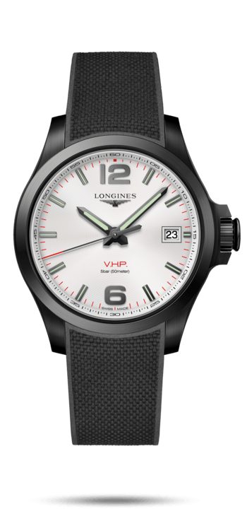 Longines L3.716.2.76.9 : Conquest V.H.P. 41 PVD / Silver / Rubber