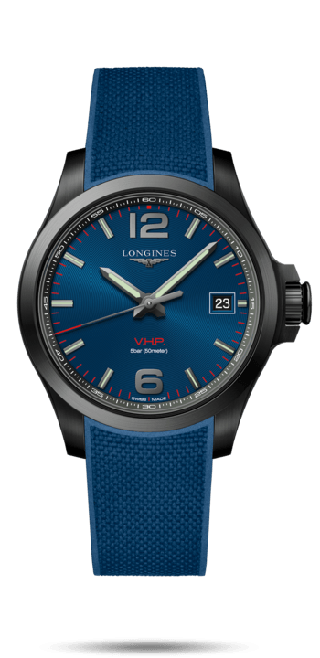 Longines L3.716.2.96.9 : Conquest V.H.P. 41 PVD / Blue / Rubber