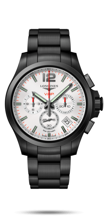 Longines L3.717.2.76.6 : Conquest V.H.P. Chronograph 42 PVD / Silver / Bracelet