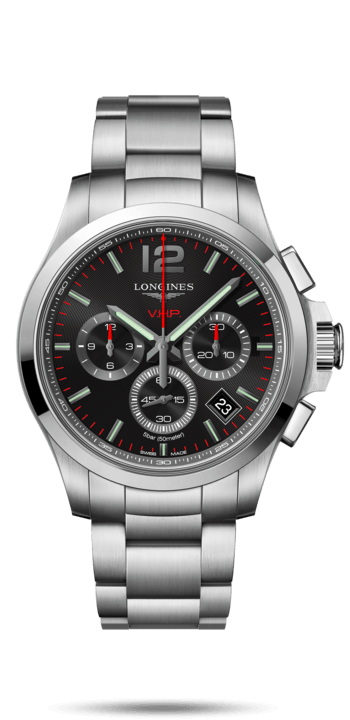 Longines L3.717.4.56.6 : Conquest V.H.P. Chronograph 42 Stainless Steel / Black / Bracelet