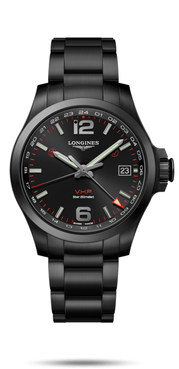 Longines L3.718.2.56.6 : Conquest V.H.P. GMT 41 PVD / Black / Bracelet