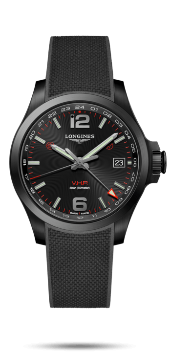 Longines L3.718.2.56.9 : Conquest V.H.P. GMT 41 PVD / Black / Rubber
