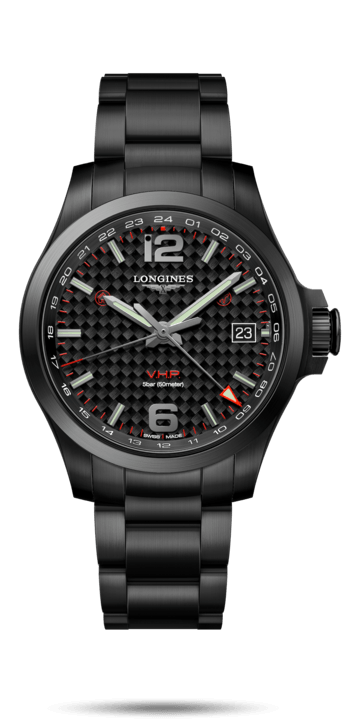 Longines L3.718.2.66.6 : Conquest V.H.P. GMT 41 PVD / Carbon / Bracelet