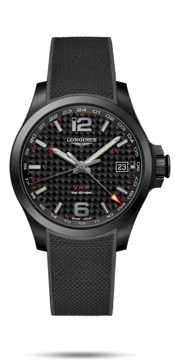 Longines L3.718.2.66.9 : Conquest V.H.P. GMT 41 PVD / Carbon / Rubber