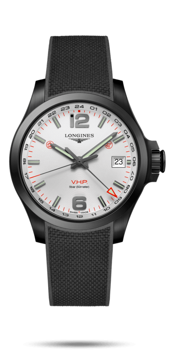 Longines L3.718.2.76.9 : Conquest V.H.P. GMT 41 PVD / Silver / Rubber