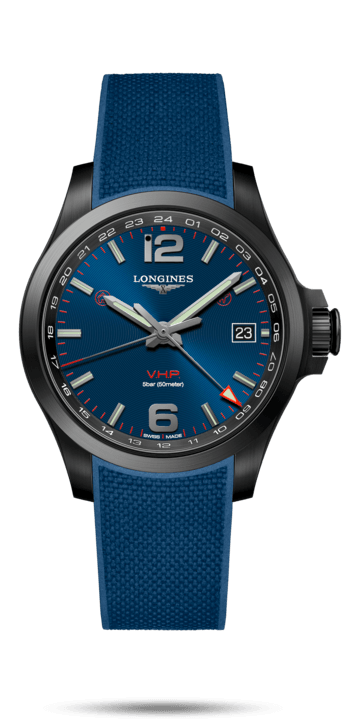 Longines L3.718.2.96.9 : Conquest V.H.P. GMT 41 PVD / Blue / Rubber