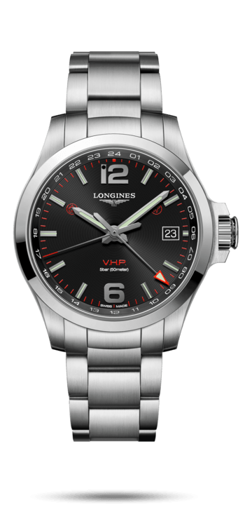 Longines L3.718.4.56.6 : Conquest V.H.P. GMT 41 Stainless Steel / Black / Bracelet