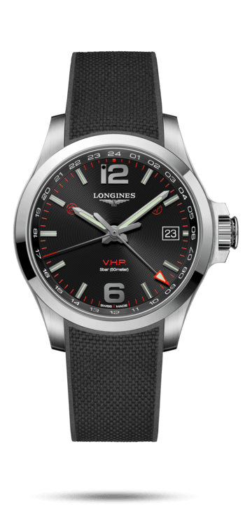 Longines L3.718.4.56.9 : Conquest V.H.P. GMT 41 Stainless Steel / Black / Rubber