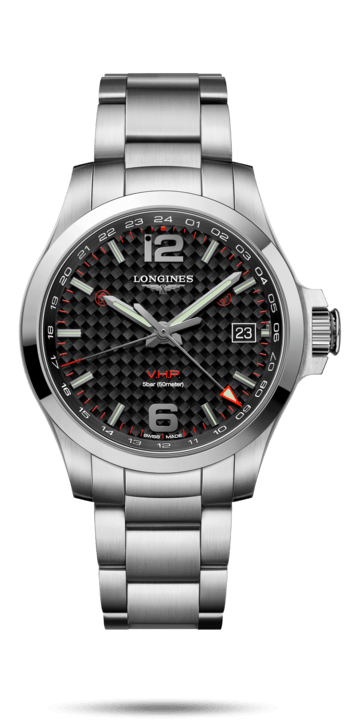 Longines L3.718.4.66.6 : Conquest V.H.P. GMT 41 Stainless Steel / Carbon / Bracelet