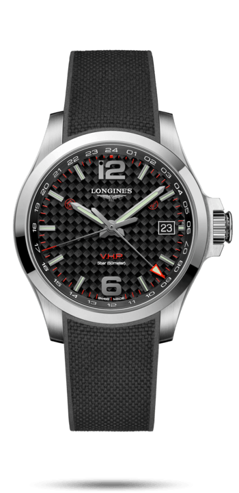 Longines L3.718.4.66.9 : Conquest V.H.P. GMT 41 Stainless Steel / Carbon / Rubber