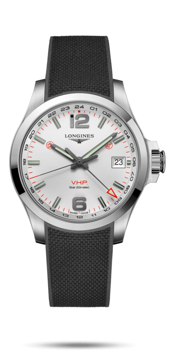 Longines L3.718.4.76.9 : Conquest V.H.P. GMT 41 Stainless Steel / Silver / Rubber